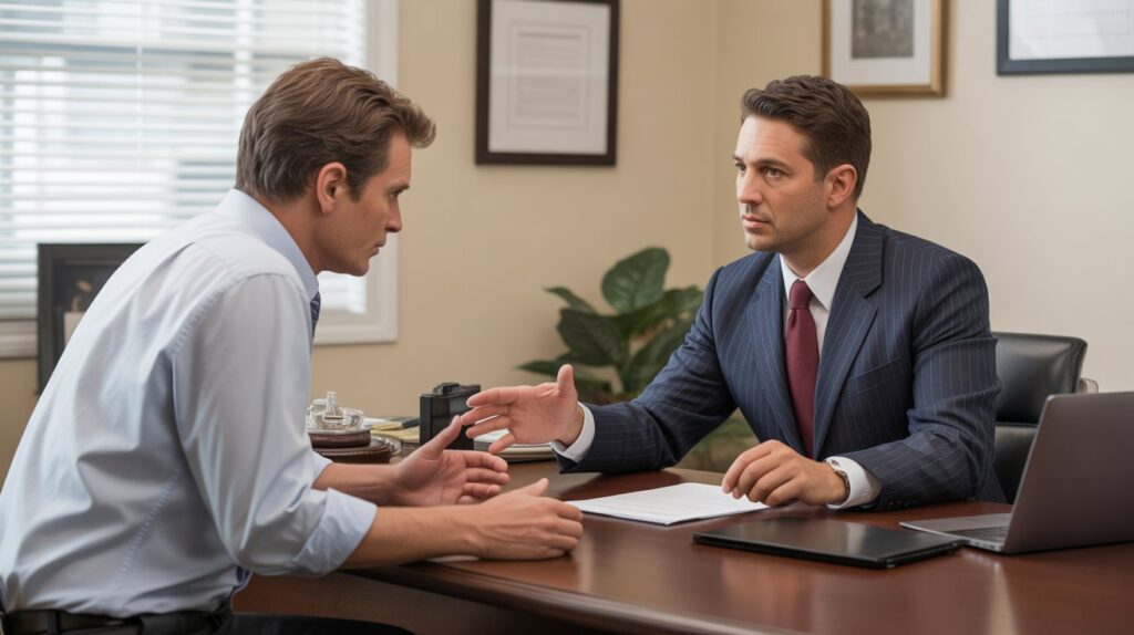government injury lawyer consulting a client